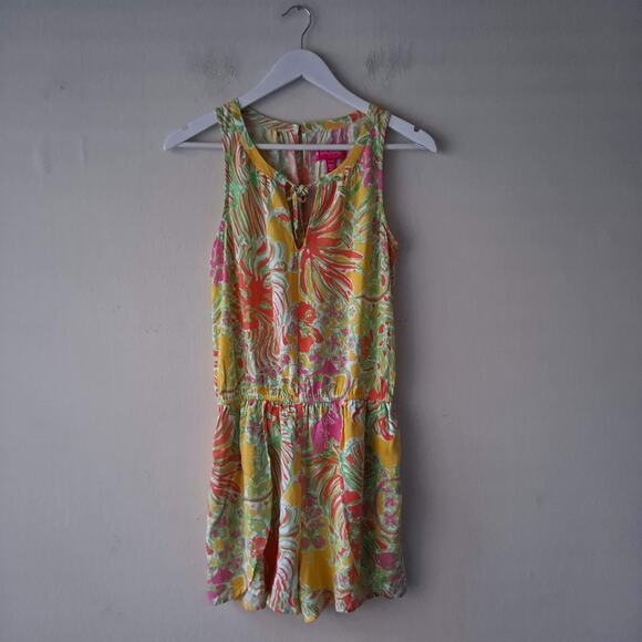 Lilly Pulitzer Challis Romper Sleeveless Floral Happy Place Yellow Women Size XS - Picture 6 of 16